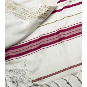 Talitnia Acrylic Tallit Imitation Wool Prayer Shawl – Dark Pink & Gold Stripes