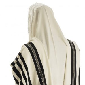 Talitnia Malchut Wool Non Slip Tallit Prayer Shawl with Handmade Tzitzit Strings – Black Stripes