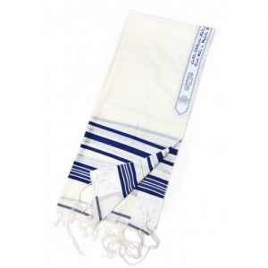 Talitnia Wool Tallit Kosher Prayer Shawl – Blue and Silver Stripes